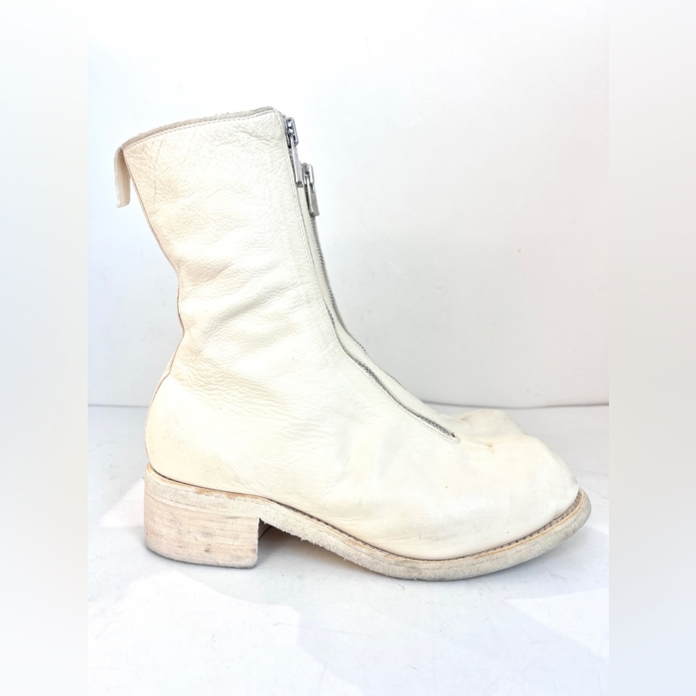 Guidi PL 2 Cream Off White Front Zip Ankle Boots Size 37.5
